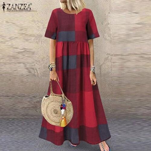 Vintage Printed Maxi Dress Womens Summer Sundress ZANZEA 2021 Casual Short Sleeve Holiday Floral Vestidos Female O Neck Robe