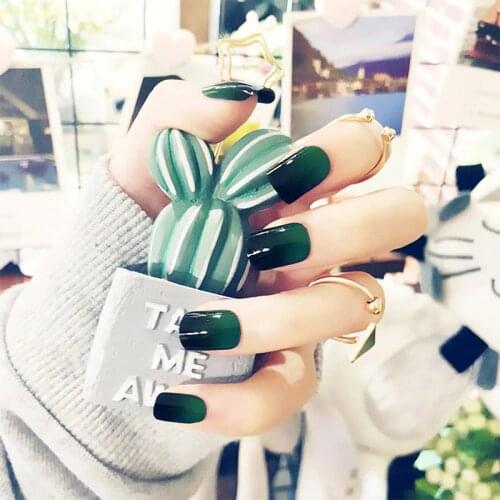 Ladies Simple Fashion Artificial French Nails New Design Cat Eye Green Color Fake Nail Full Cover Nail Art Tips with Glue
