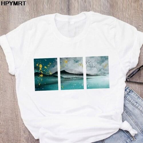 Women New Summer Short Sleeve beautiful scenery Fashion Print Lady T-shirts Top T Shirt Ladies Womens Graphic Female Tee TShirt