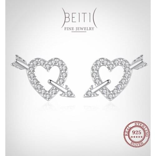 Beitil Real 925 Sterling Silver Fashion Heart And Love Arrow Cubic Zirconia Earrings For Women Wedding Statement Fine Jewelry