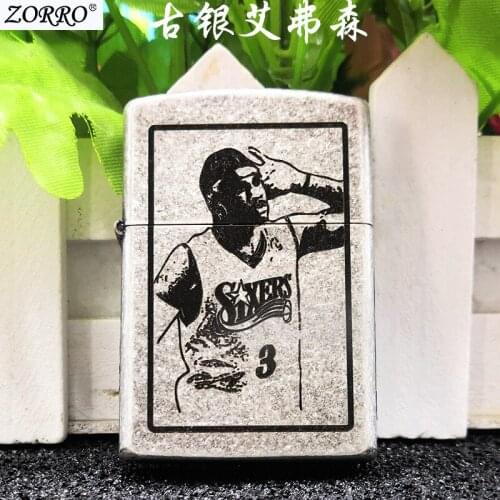 ZORRO Five Side Carved Star Creative Genuine Atique Silver "Iverson" Kerosene Lighter