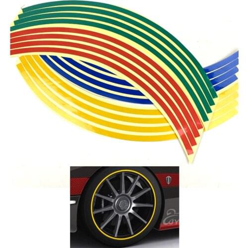 16pcs/lot Strips Wheel Stickers And Decals 18" Reflective Rim Tape Bike Motorcycle Car Tape 5 Colors Car Styling