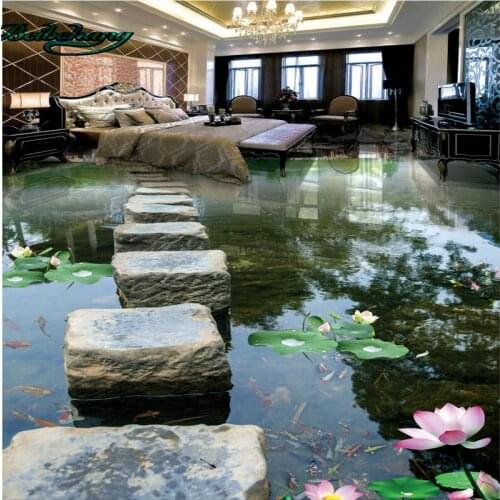Beibehang Creek stone pier bridge water 3D floor three - dimensional painting large - scale customized wallpaper murals