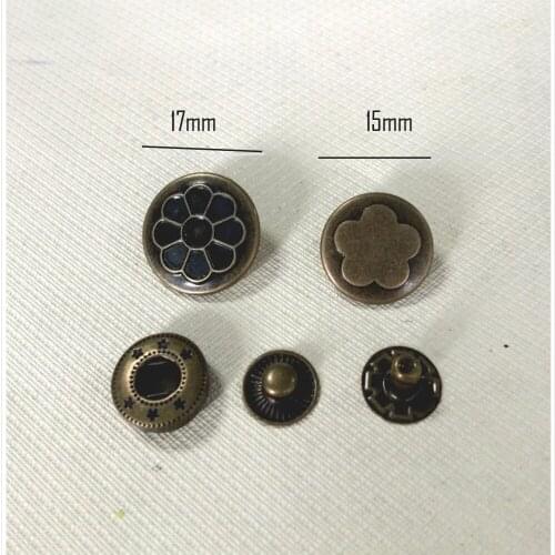 DIY vintage bronze color floral design leather craft sewing snap button 4pcs/set 100sets/lot