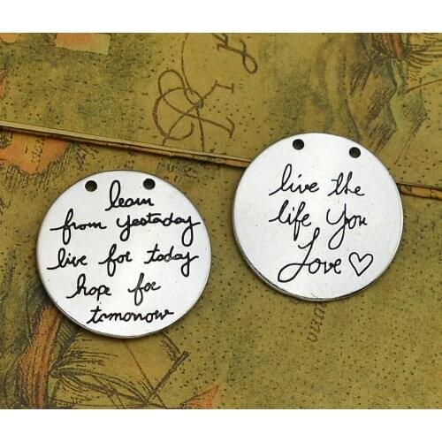 4pcs/lot--30mm, Antique silver plated Round live the life you love charms,DIY supplies,Jewelry accessories