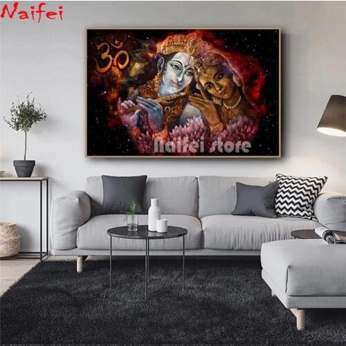 5D Diy Diamond Embroidery Couple Krishna And Radha Diamond Painting Indian Wall Art Picture For Home Decor Cross Stitch Kit Gift