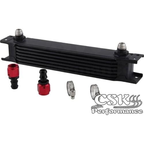 7 Row AN8 Universal Aluminum Engine Transmission 248mm Oil Cooler British Type w/ Fittings Kit BLACK