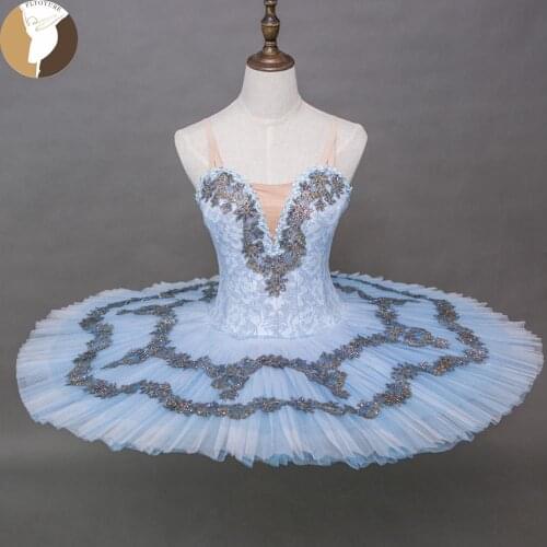 FLTOTURE Girls Ballet Sky Blue Pancake Tutu Dresses Lace Skirt Ballet Competition Sleeping Beauty Costumes Ballerina Dancewear