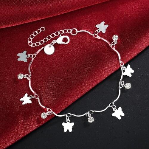 Promotion Silver color Pretty nice Butterfly chain bracelet fashion charm Anklet wedding Cute women lady party gift LH035