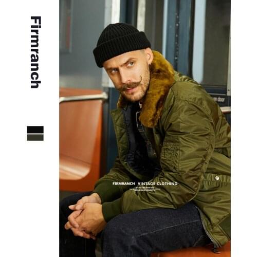 Firmranch American Vintage Ceket B-15 Flight Jacket Fur Collar Thick ma1 Coat Work Cotton-Padded Waterproof Motorcycle Jacket