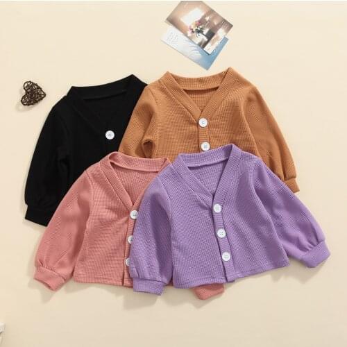 Spring Autumn Toddlers Children Cardigan Coats Little Girls Boys Solid Color V-neck Long Sleeve Single-breasted Casual Outwear