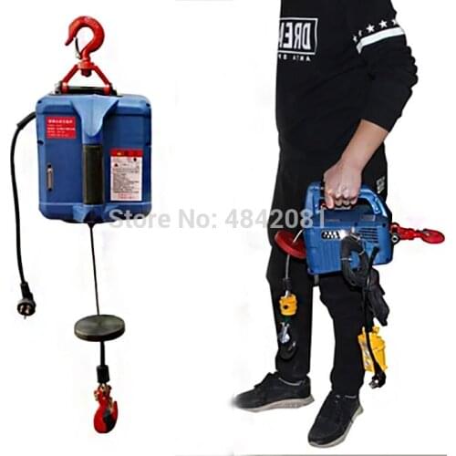 200KG Electric hoist Portable electric hand winch traction block electric steel wire rope lifting hoist towing rope 220V/110V