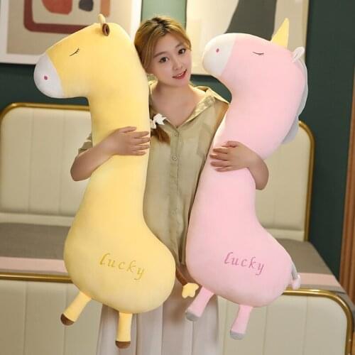 80-140CM Big Size Long Lovely Unicorn Plush Toy Soft Cartoon Animal Deer Stuffed Doll Sleep Mate Pillow for Kids Birthday Gift
