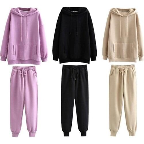 Two Piece Fashion Long Sleeve Sweatshirt Elastic Waist Pants Set Fleece Sporty Outfit Shrinkable Cuff for Office