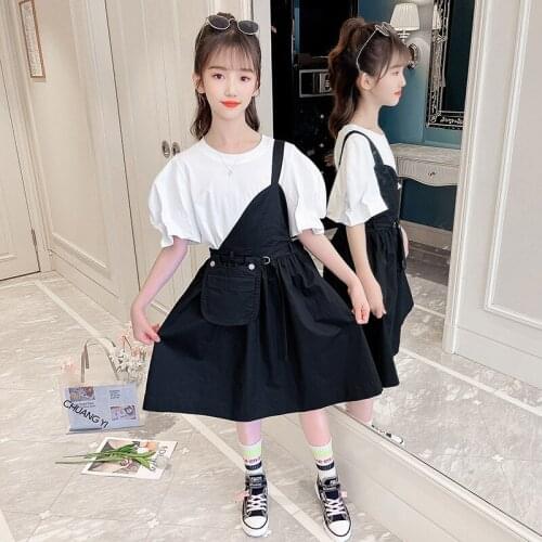 Korean children wear girl Yone-shoulder vest skirt in the big child summer sling skirt girl slanted shoulder dress