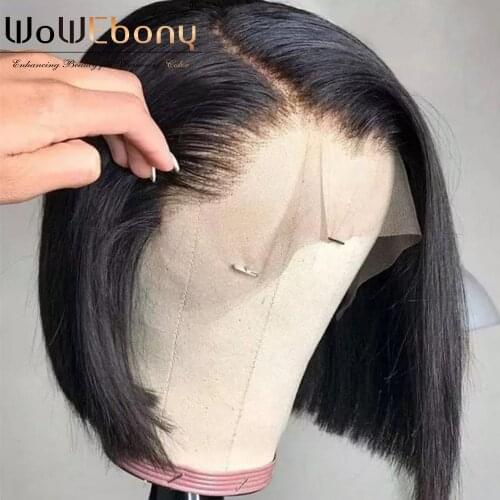 Short Bob Human Hair Wigs Brazilian Straight Bob Lace Front Wig 13x1 Middle Part T Part Wigs Silk Base Bob Wig With Bangs 180