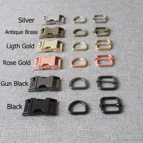 1 set 20mm strong metal belt straps adjust slider side release buckle D ring for paracord pet dog collar harness DIY accessories