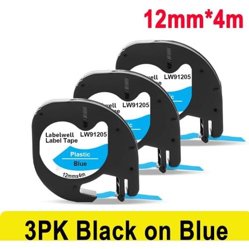 Labelwell 12mm Plastic label tape 91205 compatible for Dymo LT 91205 for DYMO Letratag Label Printers LT-100H LT-100T LT-110T
