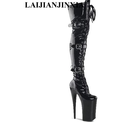 LAIJIANJINXIA New 20cm High Heels Boots Belt Buckle Boots Round Head Dancer Fashion Sexy Catwalk Shoes Over-the-Knee Boots