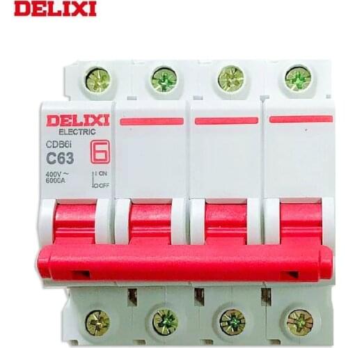 DELIXI Miniature circuit breaker MCB CDB6i 6KA 4P type C 230V/400V 1A 2A 3A 4A 6A 10A 16A 20A 25A 32A 40A 50A 63A