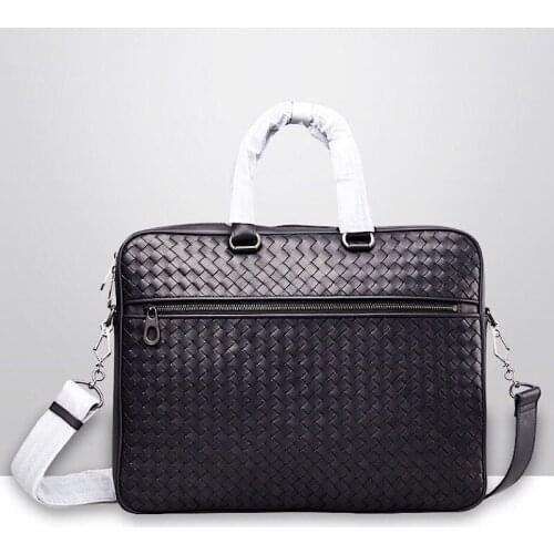 2021 Luxury Handmade Cowhide Woven Handbag Mens Business Briefcase High Quality Commercial Computer Messenger Woven Bags