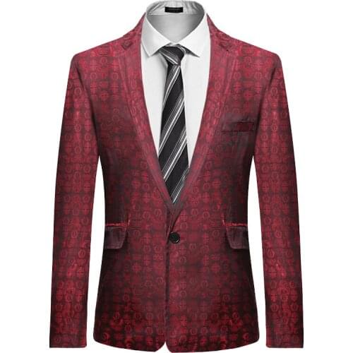 Mens printed blazer fashion new mens slim suit jacket red black blue stage party social mens suit men jacket/ men suit