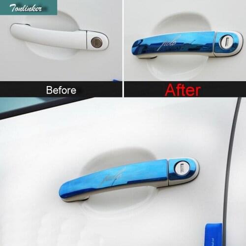 Tonlinker Polo Cover Sticker For Volkswagen POLO 2011-16 8 pcs Stainless Steel Car styling Door Handle Light Strip with logo