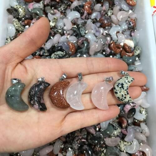 Reiki Real Natural Stone Necklace Chakra Pendant Crystal moon pendant Crystal Necklace Women