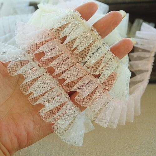 3cmx5m Pleated Lace Handmade DIY Oversleeves Clothing Skirt Decoration White Pink Blue Lace