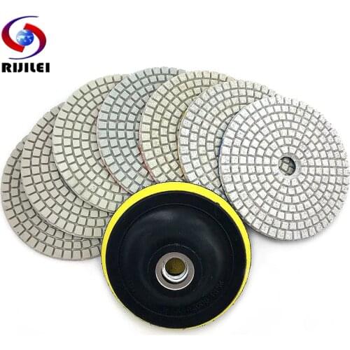 RIJILEI 7Pcs/Set 3"/4" Flexible Diamond Polishing Pad 80/100mm Polishing Pad Granite Wet Polishing Pad HC05