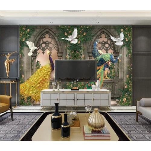 Custom photo wallpaper for walls 3 d mural Nordic minimalist Roman column forest peacock flower vine background wall paper decor