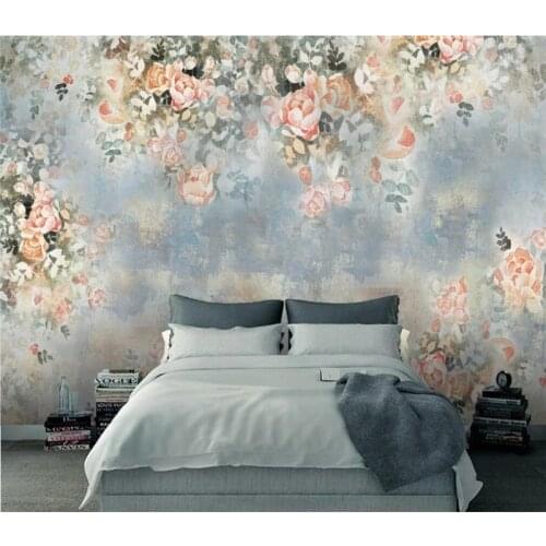Custom wallpaper mural retro rose flower background wall Nordic retro American hand-painted floral background
