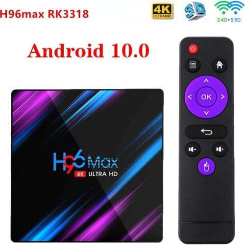 H96 Max Smart TV Set-top Box Android 10 RK3318 4GB 32GB USB3.0 1080P H.265 60fps Voice Assitant Youtube 4K Smart TVbox H96max