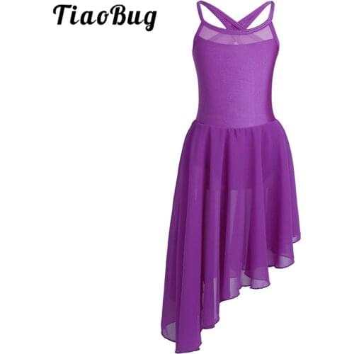 TiaoBug Kids Teens Mesh Splice Ballet Leotard Irregular Hem Ballet Tutu Dress Gymnastics Leotard Dress Child Stage Dance Costume