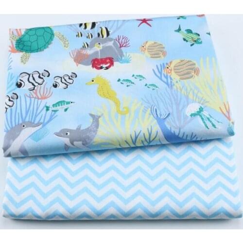 Printed tropical fish Blue Animals Twill Cotton Fabric By Half Meter for Patchwork Quilting Baby Bedding Sewing Cloth Materials