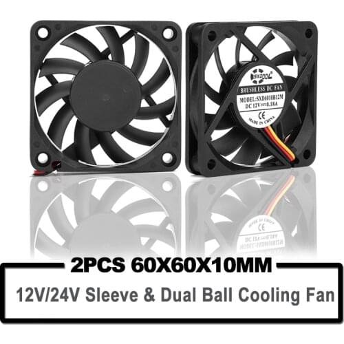 2pcs 60mm cooling fan 12V 24V Brushless 2PIN 3PIN DC Cooler Fan 60x60x10mm 6010 6cm 2.36inch For Computer PC CPU Case Cooling