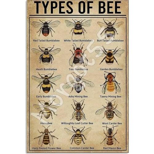 Vintage Retro Collectible tin Sign-Types Of Bee -Wall Decoration Poster Home bar Restaurant Garage Cafe Art Metal Sign Gift