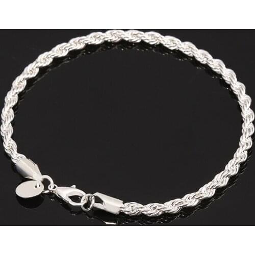 Silver Plated Jewelry For Women And Men Silver Plated lady Chain Charm Flash Twisted Rope Bracelet Jewelry Christmas gifts