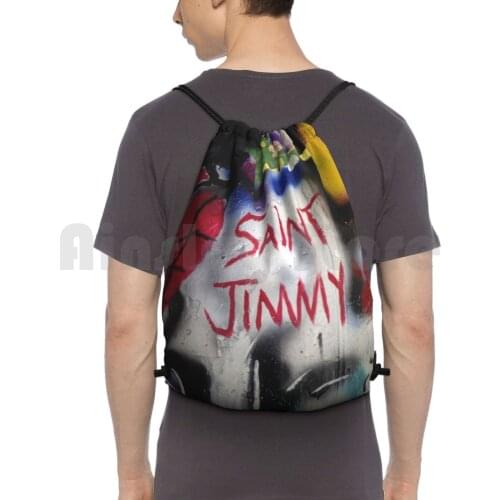 Green Day Graffiti Backpack Drawstring Bag Riding Climbing Gym Bag Green Day Graffiti Billie Joe Armstrong Mike Dirnt Tre