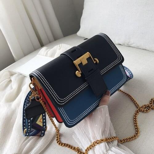 Double shoulder strap womens shoulder bag 2019 new Messenger bag high quality PU winter ladies handbags discount metal chain