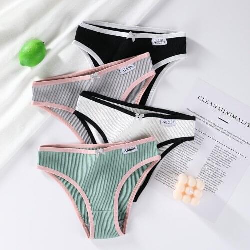 Cotton Plus Size Low Waist Womens Panties Solid Briefs Underwear With Bow Female Sexy Underpants Breathable Lingerie Panty 3PCS