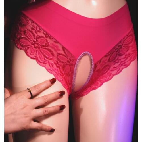 Plus Size Women Sexy Lingerie Sheer Lace Floral Open Crotch Crotchless Lady Hip Lifting Briefs Thong Erotic Underwear Large size