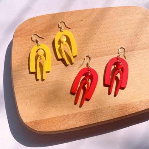 ZiccoWong New Fashion Red Yellow Geometric Drop Dangle Earring For Women Girl Acrylic Semicircular Creative Long Dangle Jewelry
