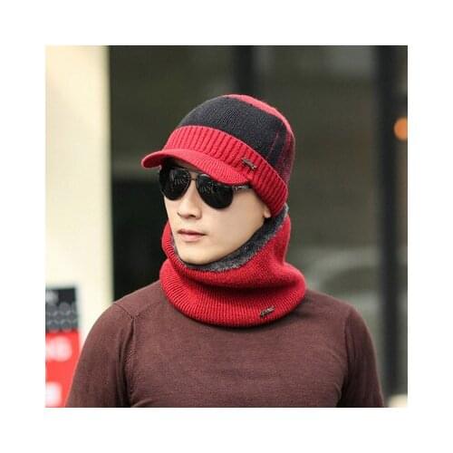 Winter Hats Skullies beanies men Winter Hats For Men Women Wool Scarf Caps Masks Hood Knit Hat sets