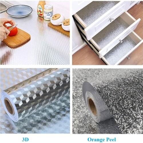 0.4*10Meter Kitchen Back Splash Stickers Self-adhesive Aluminum Foil Oil Water Proof Drawer Bottom Sink Cabinet Countertop