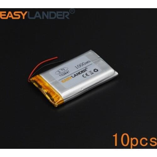 10pcs/Lot 3.7V 1000mAh Rechargeable li Polymer Li-ion Battery For electronic part DIY Speaker Flash lighting GPS 702847 072847