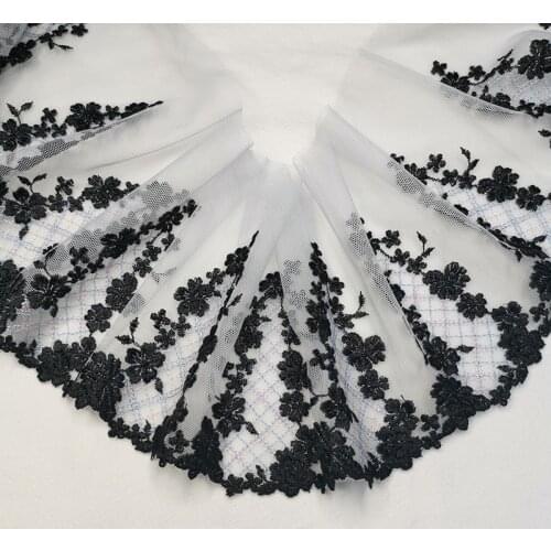 15cm wide 2meters/lot black and white mixed embroidery lace trim mesh material diy accessory X747