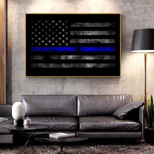 Artcozy Oil Canvas Painting thin_blue_line usa flag For Home Decoration Wall Art
