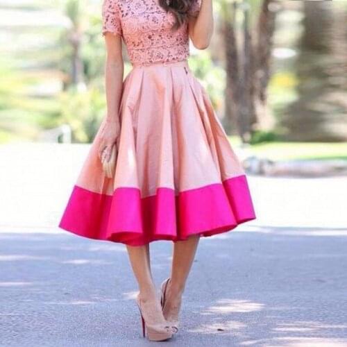Free Shipping Women Skirts 2 Colors Pleat A Line Midi Skirt Casual Dream Wear jupe femme Satin Skirt