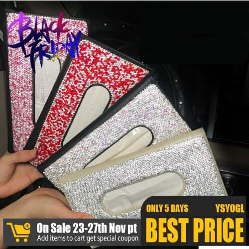 Bling Bling Diamond Car Tissue Boxes Holder Leather Crystals Rhinestone Paper Towel Cover Case for Women Luxury Car Accessories